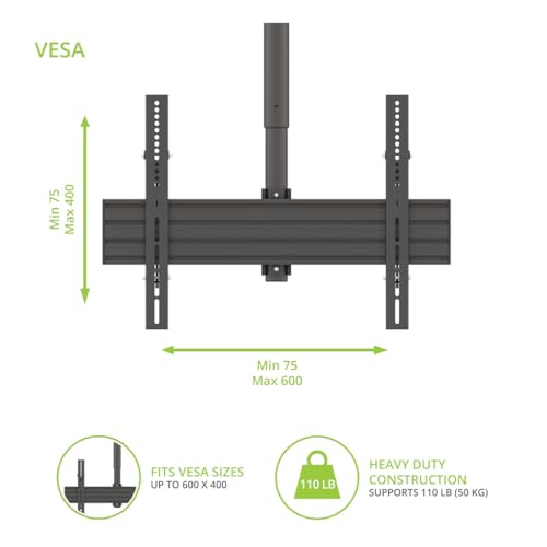 Kanto CM600SG Stainless Steel Outdoor Ceiling TV Mount for Most 37" - 70" TVs - Supports TVs up to 110lbs - Can Extend up to 66.3” in 2" increments - 360˚ Rotation - Max VESA 600x400 - style: Outdoor - For 37" to 70" TVs - Black