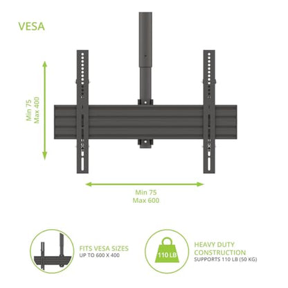 Kanto CM600SG Stainless Steel Outdoor Ceiling TV Mount for Most 37" - 70" TVs - Supports TVs up to 110lbs - Can Extend up to 66.3” in 2" increments - 360˚ Rotation - Max VESA 600x400 - style: Outdoor - For 37" to 70" TVs - Black