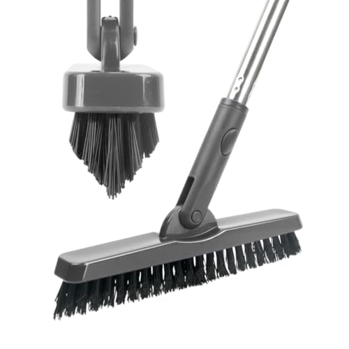 CELOX Grout Brush with Long Handle, 180°Rotation Tile Grout Cleaning Brush, Gray - color: Gray