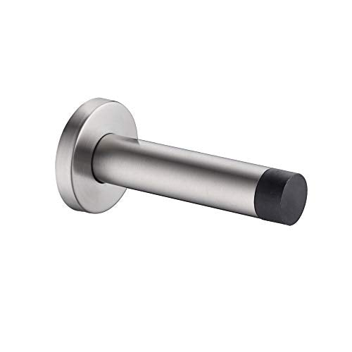 JQK Door Stopper, 304 Stainless Steel Thicken 1mm Sound Dampening Door Stop Bumper Wall Protetor 1 Pack, Brushed, DSB5-BN - color: Brushed & Black Tip, size: 1 Pack