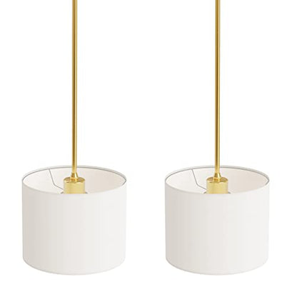 Electro bp;9" Dia White Linen Drum Shade Hanging Pendant Light Fixture with Polished Gold Pole Kit,E26,Hardwired,2-Pack; - color: Gold 2-Pack Pendant