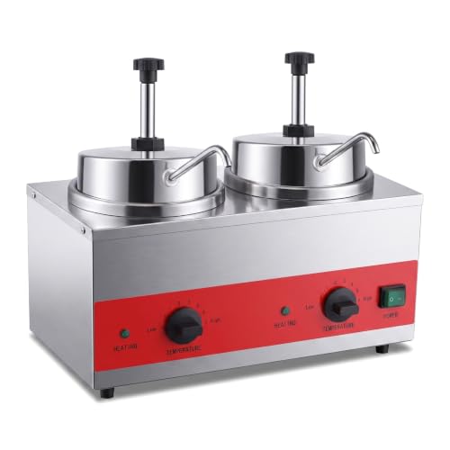 Double Heads Cheese and Chili Warmer with 2 Pumps, 7 Qt Capacity (2 x 3.5 Qt Inserts) - size: Double Pumps