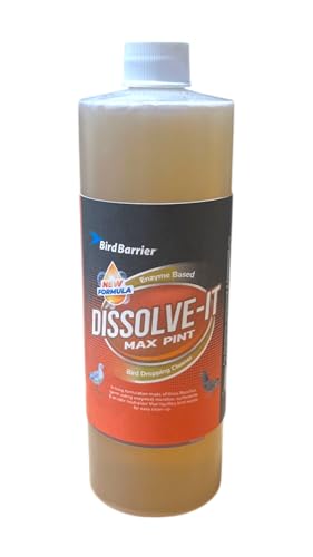 Bird Barrier Dissolve-It Max Enzyme Cleaner - Bird Dropping Cleaner - Dissolves Waste – Treat Affected Areas Before Installing Bird Control Products - Cleans pet stains - 1 Pint Makes 1/2 Gallon - size: 16 Fl Oz (Pack of 1), style: 3:1 Concentrate