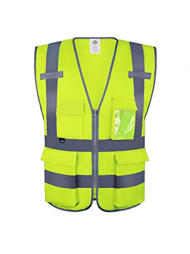 Dazonity High Visibility Safety Vest with Multi Pockets and Zipper, 3XL,Reflective Strips, Fit for Men & Women, Work, Construction,Cycling, Runnning, Surveyor, Volunteer (Yellow-3XL) - color: Yellow-3xl