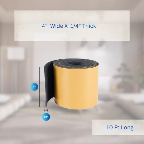 High Density Foam Weather Stripping Door Seal Strip Insulation Tape Roll for Insulating Door Frame, Window, Air Conditioner | Self Adhesive Sealing Weatherstrip (4 in x 1/4 in x 10 Ft, Black) - color: Black, size: 4 In x 1/4 In x 10 Ft