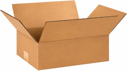 BOX USA Flat Boxes Holds 65 lbs, 12x9x4 25-Pk for Shipping & Packing - size: 12x9x4" (25-Pack)