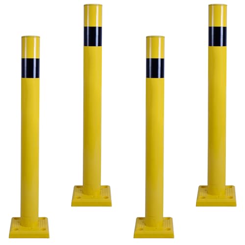 OrangeStar 36 Inch Safety Bollard - Heavy Duty PVC Traffic Barrier, 4" Diameter Yellow Parking Lot Bollard with Anchor Bolts for Driveway, Warehouse, Storefront Protection