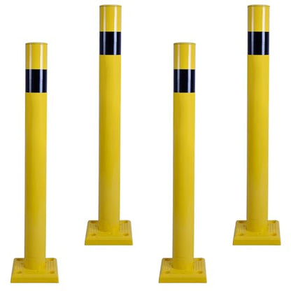 OrangeStar 36 Inch Safety Bollard - Heavy Duty PVC Traffic Barrier, 4" Diameter Yellow Parking Lot Bollard with Anchor Bolts for Driveway, Warehouse, Storefront Protection