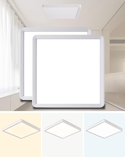 Square Led Flush Mount Ceiling Light,16 Inch 40w 3820lm led Light 3000k,4000k,6000k CCT Selectable,Flat Panel Super Slim Led Ceiling Light Fixture,for Living Dining Kitchen Bedroom Room (2Pack-White) - color: White, size: 16 Inch 2PK Square 3CCT