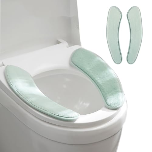 Thick and Warm Toilet Seat Cushion Cover - with Sticky Toilet Seat Cushion - Washable and Reusable Mat for Winter - Double Flap Separation, TPR Back Adhesive, Soft and Protective (Green) - color: Green