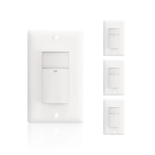 ECOELER PIR Motion Sensor Light Switch, Occupancy Motion Detector Wall Switch with Sensitivity & Delay Adjustable, Neutral Wire Required, Single Pole, for Hallway, Bathroom, Storage Room, 4 Pack - color: White, size: 4 - Pack