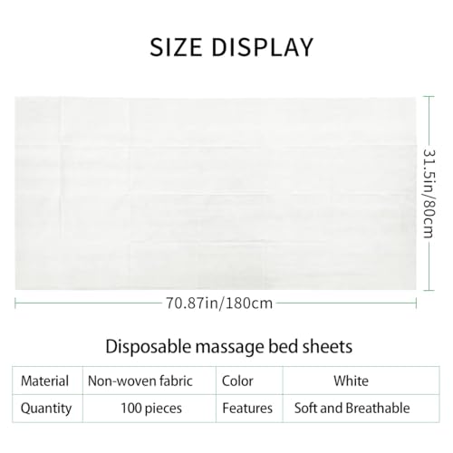 100PCS Disposable Bed Sheets, Disposable Massage Table Sheets, Disposable Bed Covers for SPA Lash Wax Tattoo Salon, Non Woven Fabric, 71" x 31" White - color: White