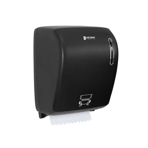 San Jamar Timeless Hands-Free Mechanical Paper Towel Dispenser, Black, Commercial Grade, Universal Roll Compatibility, Touchless Operation, for Bathrooms and Kitchens
