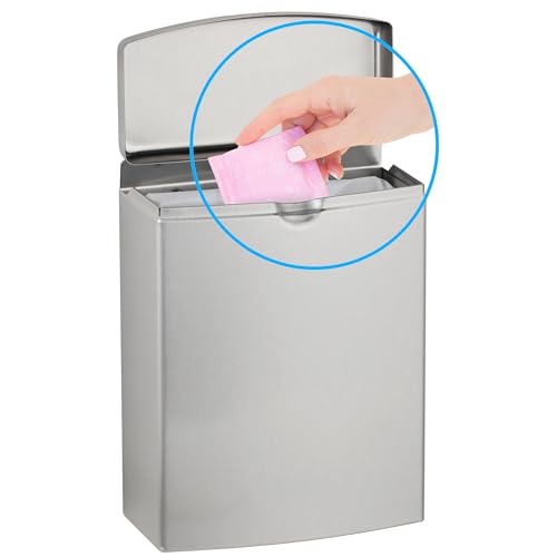 Bobrick Sanitary Napkin Disposal Wall Mounted Stainless Steel Flip Top Receptacle for Public Restrooms, 1-Piece Design with 1 Gallon Waste Capacity (Model B-270) - size: 1 Gallon