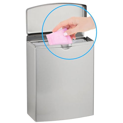 Bobrick Sanitary Napkin Disposal Wall Mounted Stainless Steel Flip Top Receptacle for Public Restrooms, 1-Piece Design with 1 Gallon Waste Capacity (Model B-270) - size: 1 Gallon