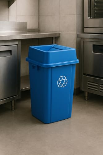 1 Pack Blue 19 Gallon Square Commercial Recycling Bin with Lid, Heavy Duty Plastic Recycle Container with Venting Channels and Built-in Handles - color: Blue, size: 19 Gallon