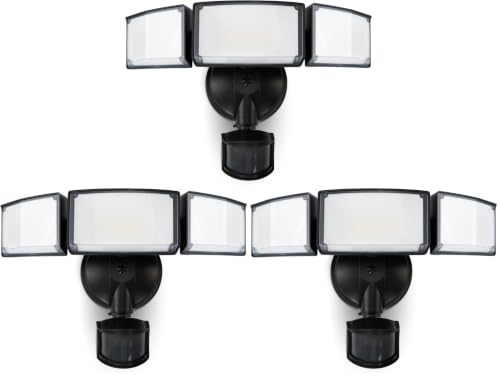 LUTEC 72W 7500LM LED Security Lights Motion Sensor Light Outdoor, 5000K Daylight, IP65 Waterproof, Dusk to Dawn, 3-Head Motion Detected Flood Light for Garage, Yard, Porch(Black) (Pack of 3) - color: Black, size: 3 Pack