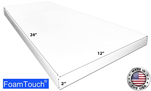 FoamTouch Upholstery Foam Cushion High Density 2'' Height x 12'' Width x 24'' Length Made in USA - size: 2x12x24