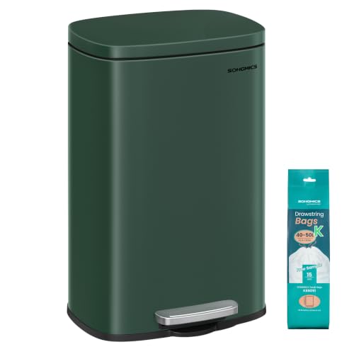 SONGMICS 13 Gallon (50 L) Trash Can, Stainless Steel, Step-On Pedal - color: Retro Green, size: 13 Gal.