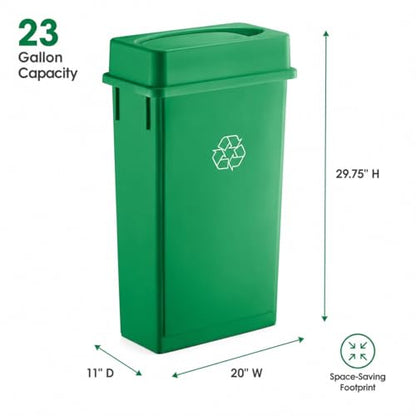 23 Gallon Slim Rectangular Commercial Trash Can, Heavy Duty Plastic Indoor Waste Bin for Kitchen, Office, Restaurant, School, Restroom & Janitorial Use (Green, with Lid) - color: Green