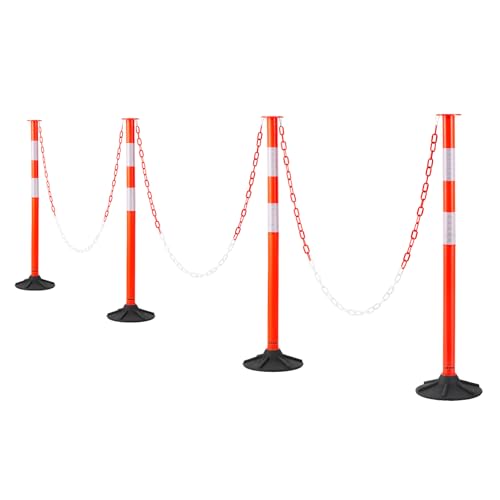 VEVOR 4 Pack Traffic Delineator Posts, 34 in Traffic Safety Cones with Weighted Base, Reflective Strips and Chain, Heavy Duty Delineator Posts for Construction Site, Parking Lot, Crowd Control, Red - size: 4 Pack