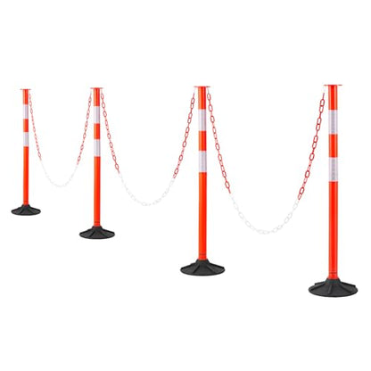 VEVOR 4 Pack Traffic Delineator Posts, 34 in Traffic Safety Cones with Weighted Base, Reflective Strips and Chain, Heavy Duty Delineator Posts for Construction Site, Parking Lot, Crowd Control, Red - size: 4 Pack