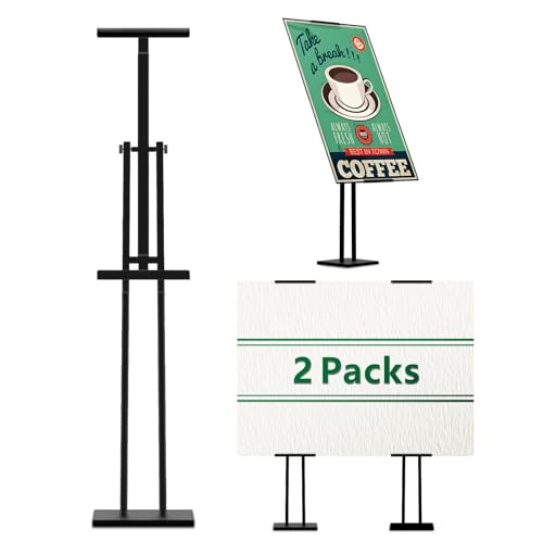 Heavy Duty Sign Stand, Floor Poster Board Stand, Adjustable Metal Sign Holder Height Up to 60 Inches and 180° Rotation Display Standing Pedestal for Board & Foam (Black-2PC)