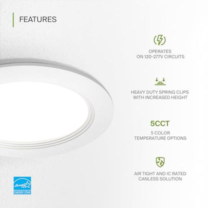 ASD LED Recessed Lighting 6 Inch, Round Commercial Downlight, Mini Panel with Baffle Trim, 6" 15W 120-277V CCT Selectable 2700/3000/3500/4000/5000K, Dimmable Ceiling Light Fixture, White, ETL - color: 1 Pack, size: 6 Inch White