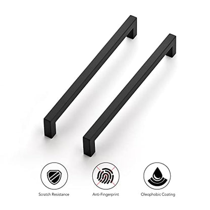 Ravinte Matte Black Cabinet Handles Square Pulls 8-4/5 Inch 10 Pack - size: 9-1/4 Inch (8-4/5 Inch Hole Center)