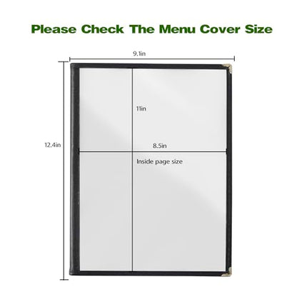 Restaurant Menu Covers Set 20 - Transparent Menu Covers 8.5" x 11" - 4 Page 8 View Menu Holder Black Folder for Bar Café