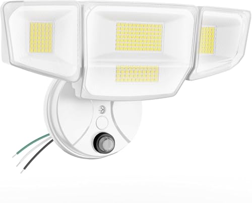 Abovizo 90W Dusk to Dawn Outdoor Light, 10,000LM 6500K LED Flood Lights Outdoor, 4-Head High Output Security Light for Yard and Garage, Eave & Wall Mountable Exterior Fixture, Hardwired - color: White