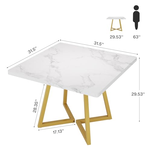 Tribesigns Square Dining Table Set of 2, 31.5" Modern Gold Dinner Table with Metal Base, Wooden Kitchen Table for Dining Room, Small Space, Apartment (Chairs are not Included) - color: White & Gold, size: Square-2PCS
