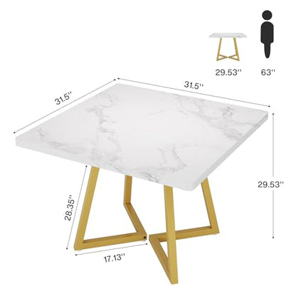 Tribesigns Square Dining Table Set of 2, 31.5" Modern Gold Dinner Table with Metal Base, Wooden Kitchen Table for Dining Room, Small Space, Apartment (Chairs are not Included) - color: White & Gold, size: Square-2PCS