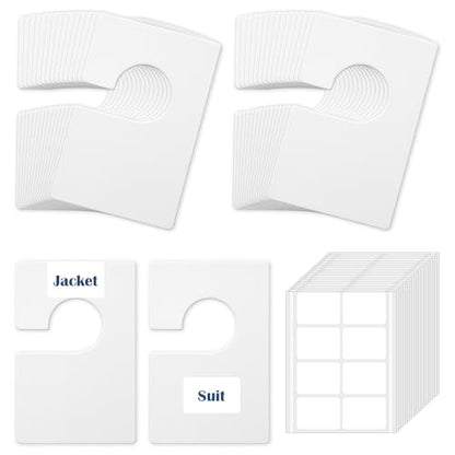 36 Pack White Clothing Rack Size Dividers with 50 Large Blank Labels, Rectangular Clothing Closet Dividers, Reusable Closet Separators for Wardrobe Organization