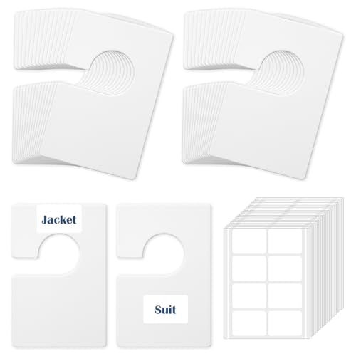 36 Pack White Clothing Rack Size Dividers with 50 Large Blank Labels, Rectangular Clothing Closet Dividers, Reusable Closet Separators for Wardrobe Organization