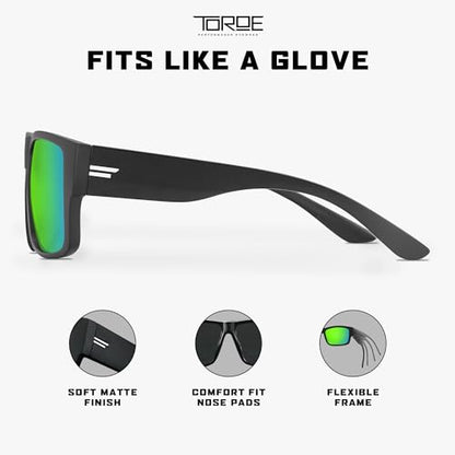 TOROE VALLEY Polarized z87+ Men Sunglasses - color: Matte Black | White Emblem | Midnight Green