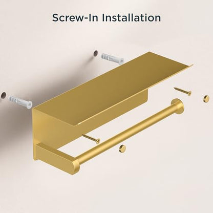 FORIOUS Wall Mount Paper Towel Holder with Shelf for Kitchen, Brushed Gold - color: Brushed Gold