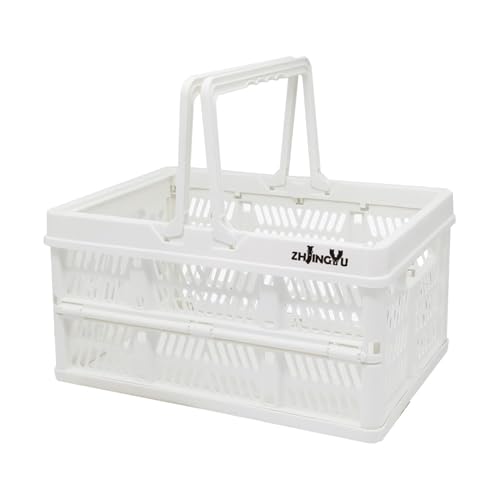 ZHJINGYU crates for storage,plastic baskets for organizing,collapsible shopping basket,foldable crate with Handles,collapsible storage crate,car basket,for Kitchen,Bathroom,Medicine (White, S) - color: White, size: 11.9"x8"x6.1"
