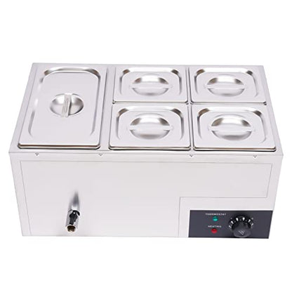 5 Pan Commercial Food Warmer Countertop with Lids, Electric Food Warmer Steam Table, 600W Professional Buffet Servers and Warmers Stainless Steel Buffet Bain Marie with 86-185°F Temp Control - color: 5 Pan