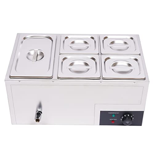 5 Pan Commercial Food Warmer Countertop with Lids, Electric Food Warmer Steam Table, 600W Professional Buffet Servers and Warmers Stainless Steel Buffet Bain Marie with 86-185°F Temp Control - color: 5 Pan