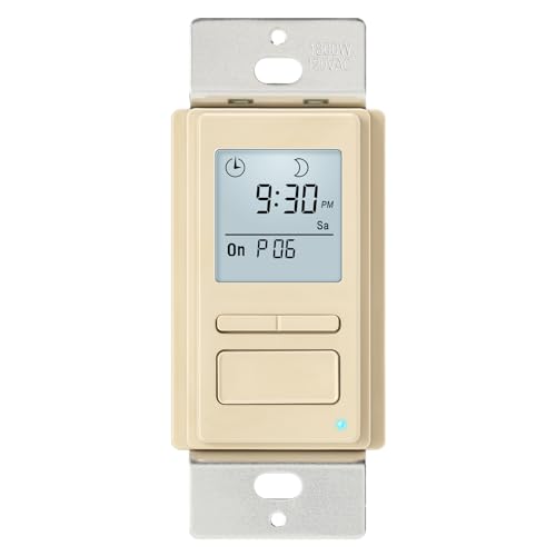 Ortis 7 Day Programmable in-Wall Timer Switch, Sunrise Sunset Timer, Digital Timer with 3 Modes & 49 Programs, LCD Display for Lights and Fans, Neutral Wire Required, Light Almond - color: Light Almond