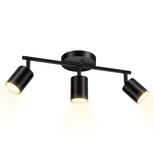 BoostArea LED 3 Light Track Lighting Kit, Black 3 Way Ceiling Spot Lighting, Flexibly Rotatable Light Head for Kitchen, Living Room, Bedroom, GU10 Bulb Not Included - color: 3 Light