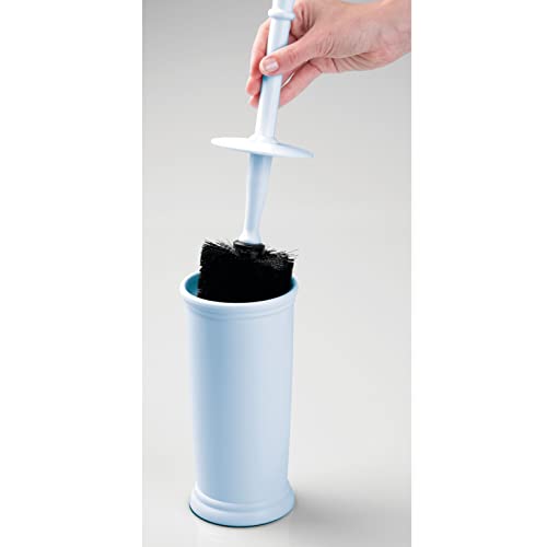 mDesign Toilet Bowl Brush and Holder - Covered Bathroom Toilet Brush - Standing Toilet Bowl Scrubber in Modern Holder - Space Saving, Deep Cleaning Brush for Toilet - Hyde Collection - Light Blue - color: Light Blue, size: Pack of 1