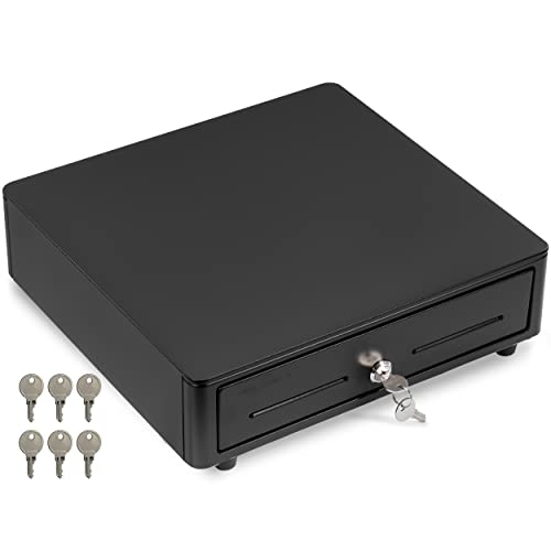 Volcora Cash Register Drawer for (POS) Point of Sale System with Round Corner 13", Removable Coin Tray, 4 Bill/5 Coin, 12-24V, RJ11/RJ12 Key-Lock, Media Slot,Cash Till for Businesses, Black - color: Black