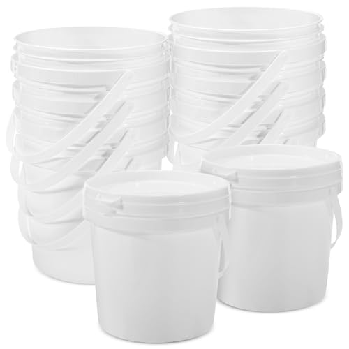 10 Pack 2.1 Quart White Plastic Storage Buckets with Airtight Lids & Built-in Handles, Stackable Containers for Dry Food, Pantry & Household Organization