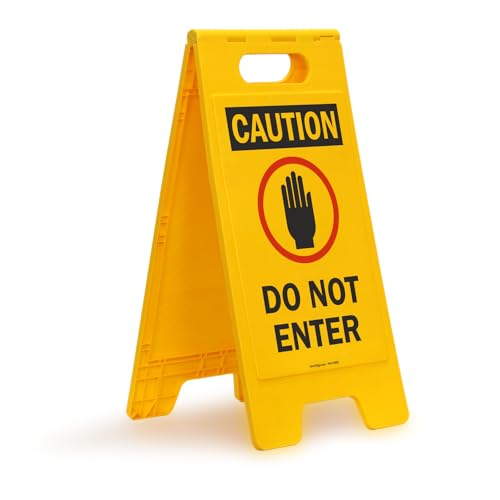 SmartSign Folding Floor Sign, Legend "Do Not Enter" with Graphic, 25" high x 12" wide, Black/Red on Yellow