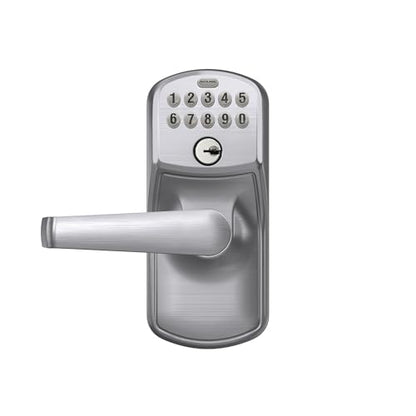 Schlage Electronic Keypad Lock, Lever Handle, Plymouth Trim, Satin Chrome