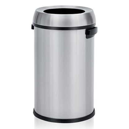 Garvee 17 gal/65 L Trash Can, Fingerprint-Proof Stainless Steel Open Top Garbage Can, Heavy Duty Commercial Round Trash Bin for Restaurant, Home, Office, Silver - color: Silver, size: 17 Gallon Open Top