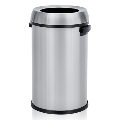 Garvee 17 gal/65 L Trash Can, Fingerprint-Proof Stainless Steel Open Top Garbage Can, Heavy Duty Commercial Round Trash Bin for Restaurant, Home, Office, Silver - color: Silver, size: 17 Gallon Open Top