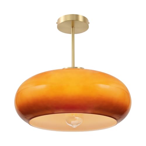 Large Glass Semi Flush Mount Ceiling Light 15.7″Dome Orange Shade - color: 15.7″-Orange